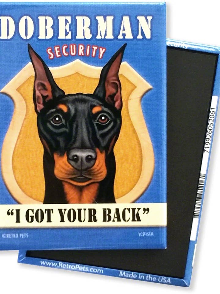 Doberman Pinscher 'Sécurité Doberman' Lot de 4 aimants pour la vente par Retro Pets