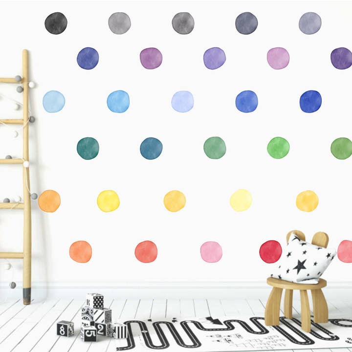 Rainbow Aguarela Dots, Colour Story Polka Dot, Decoração quarto Bebé Menina, Decalques de Parede de Viveiro Rainbow, Autocolantes de Parede Playroom Rainbow por atacado de Decals Online
