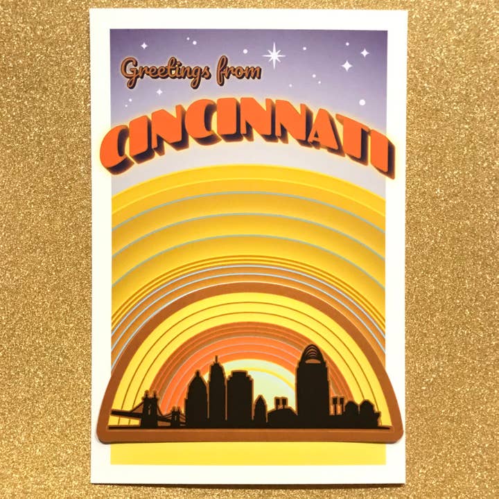 Greetings from Cincinnati - Postcard & Sticker for wholesale by Pop Rocket Creations