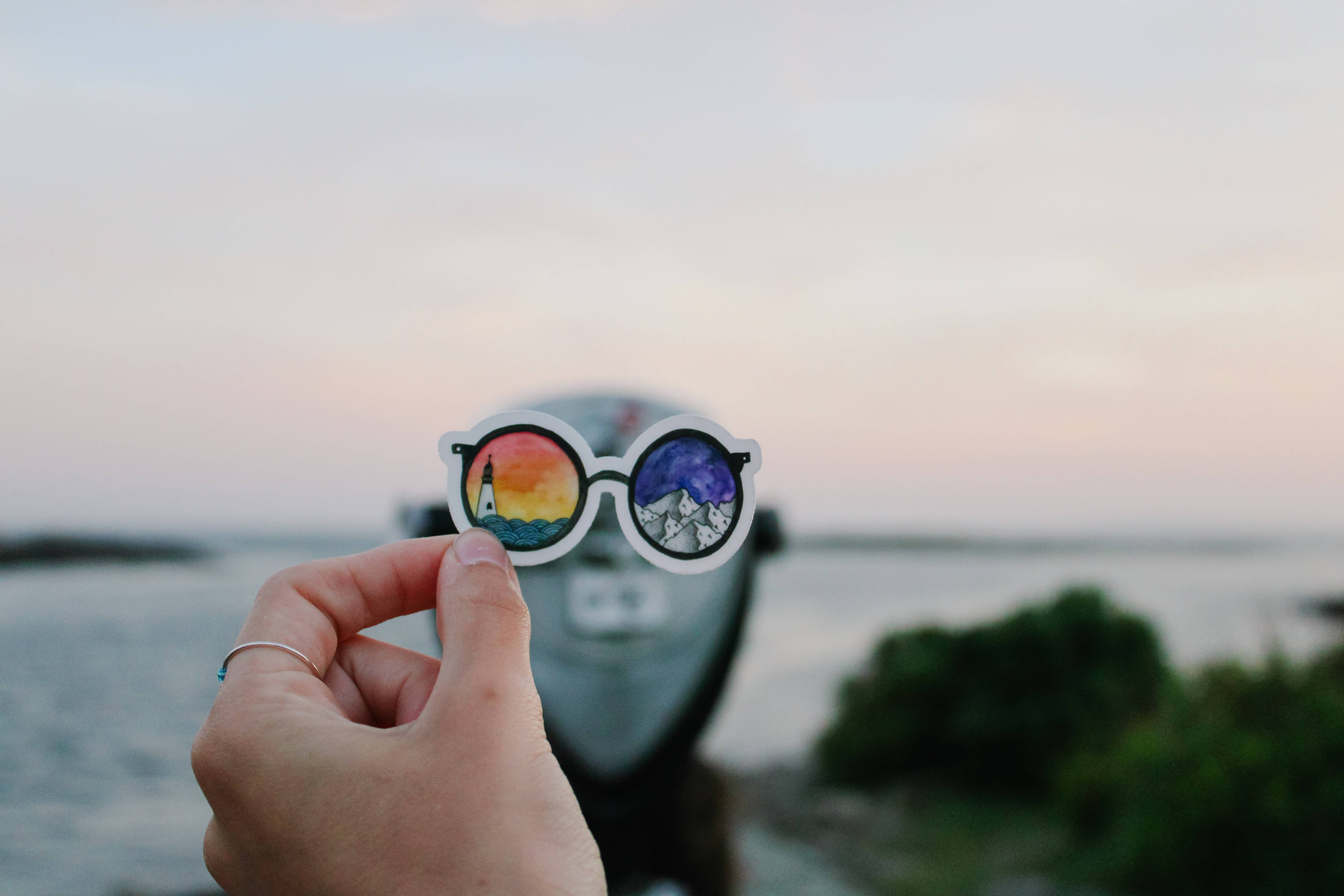 Scribbles and Doodlez - Wholesale Sticker - Maine Mountain & Lighthouse Sunglasses | Watercolor Sticker1