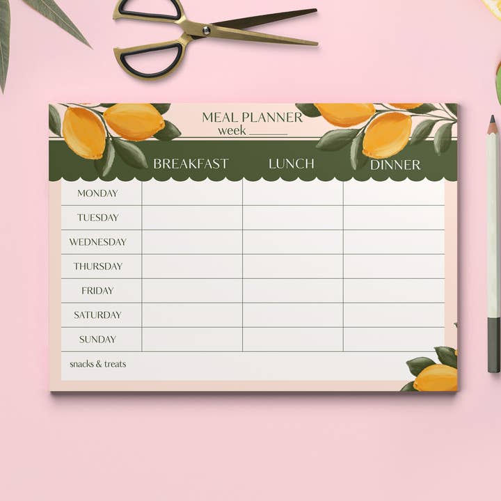 A4 Citroner Meal Planner Luksus Pad, Ugentlig Meal Planner Pad, for engroshandel hos Gabriela Dachin