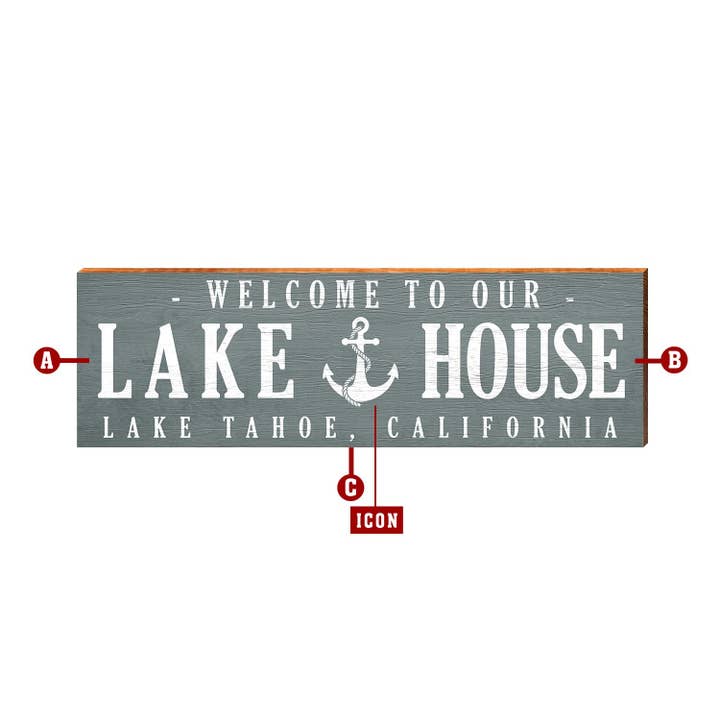 Customizable Lodge Blue Lake/Mountain House Sign | Icon Choice | Wall Art Print on Real Wood for wholesale by Mill Wood Art