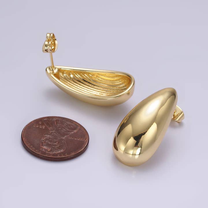 Aim Eternal - Wholesale Stud/Post Earrings - 14K Gold Filled 28mm Teardrop Dome Modern Statement Stud Kylie Earrings | AE1693