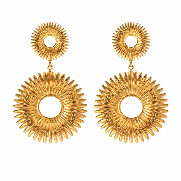 18k Edelstahl Sonnenburst Hängeohrringe (LSSGE106) für den Großhandel von Lyza Jewels