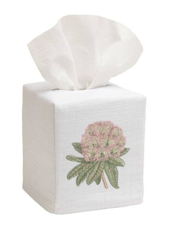 Housse pour boîte à mouchoirs, lin et coton - Rhododendron (rose) pour la vente par Jacaranda Living