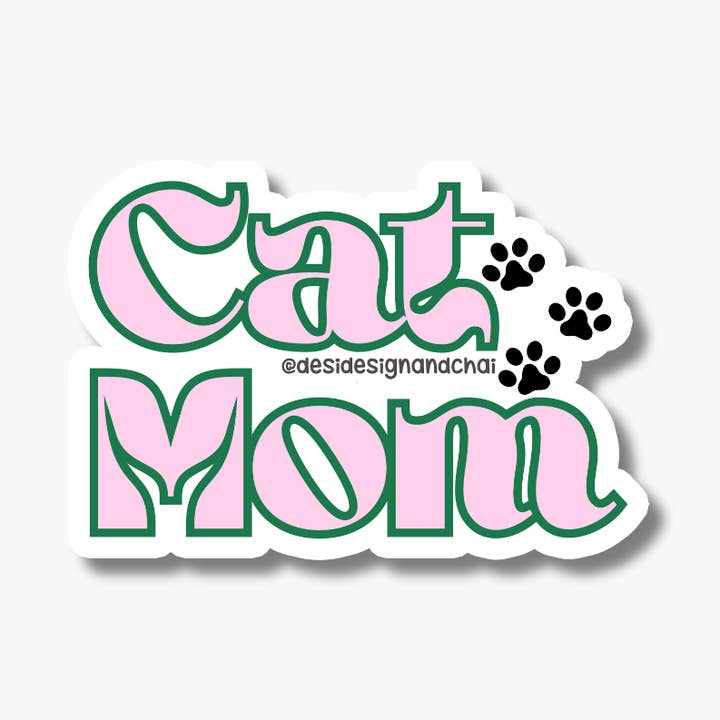 Cat mom matte vinyl sticker for wholesale by Desi design and chai