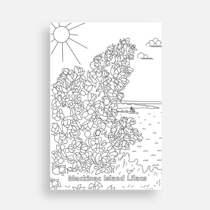 Coloring Postcard - Mackinac Island Lilacs for wholesale by Mackinac Memories