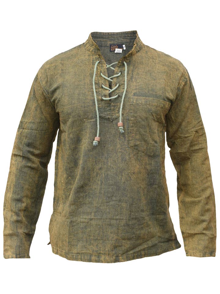 Gheri - Wholesale T-Shirt - Men's - Lace Up Hemp Cotton Viking Tunic Grandad Shirt4