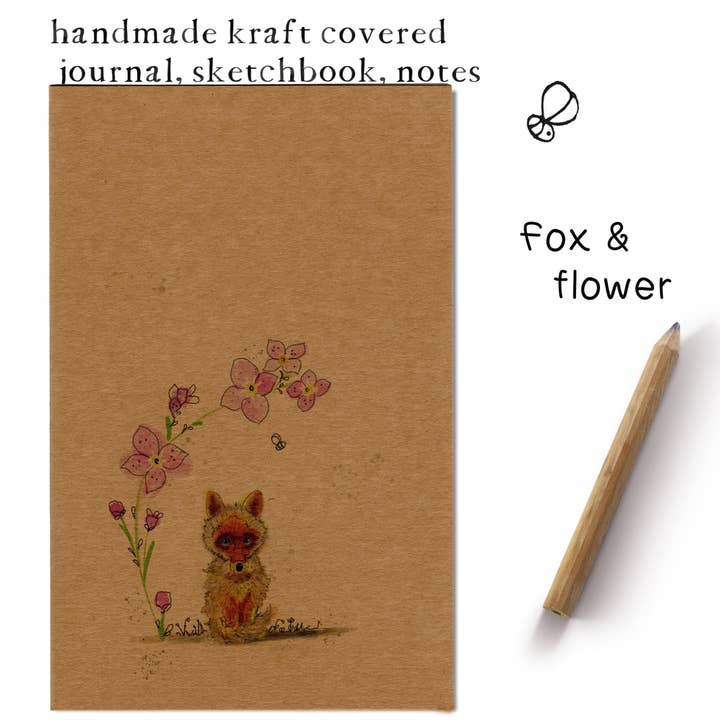 Handmade Kraft Covered Journal - Fox under the flower for wholesale by Caroline Scagel Studio