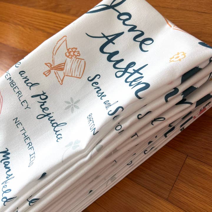 Kathryn Holeman Illustrations - Wholesale Tea Towel - Jane Austen Pattern English Kitchen Cotton Tea Towel1