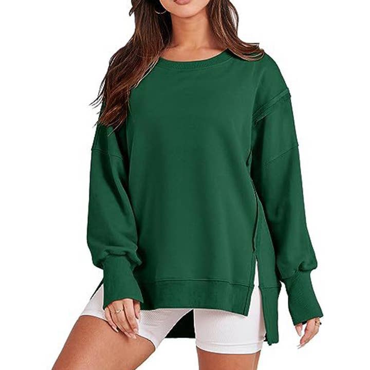 Sheer Trend - Vente Sweat-shirt – femme - Pull haut et bas à manches longues, frangé, couleur unie, joint fendu et col rond8