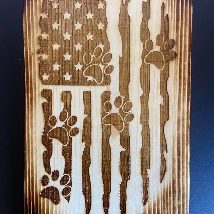 American Flag with Paw Prints Sign for wholesale by Full Woodworking, LLC