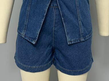 Rosa Clothing - Wholesale Top & Short Set (NOT Loungewear) - Women's - Smart & Intelligent denim buttoned tank top Split waistcoat8