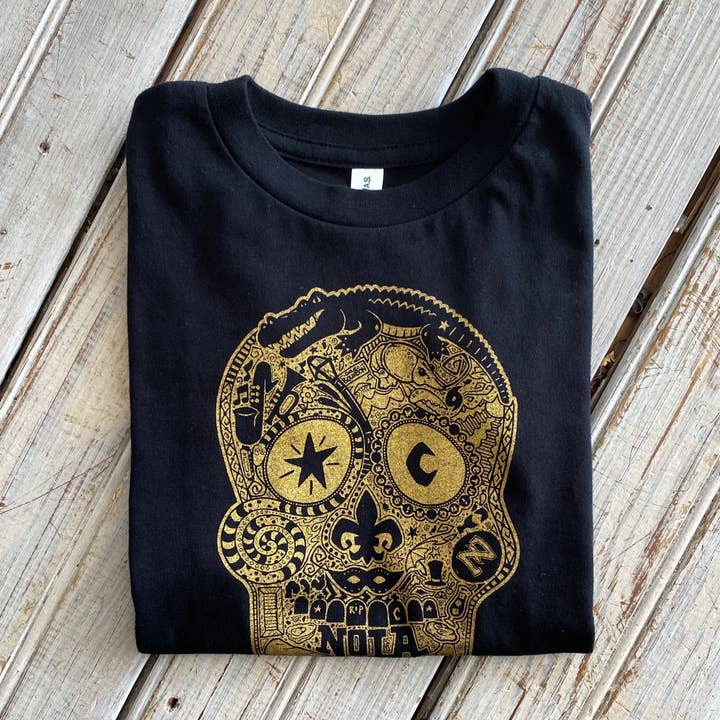 Nola Skull Kids-sort/guld for engroshandel hos Nola Mercantile