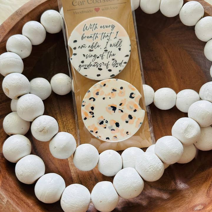 Only Grace Company - Wholesale Car Coaster - Women's - Goodness of God Animal Print Christian Set of 2 Car Coasters