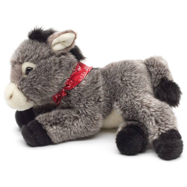 Uni Toys – wholesale Stuffed/plush toy – Kids & baby – Donkey with scarf, lying down - 28cm (length) - cuddly/plush toy