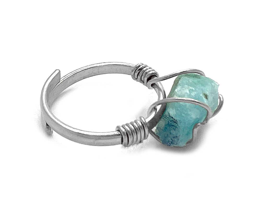 Pichincha - Wholesale Cocktail/Statement Ring - Wire Wrapped Raw Stone Adjustable Metal Ring3