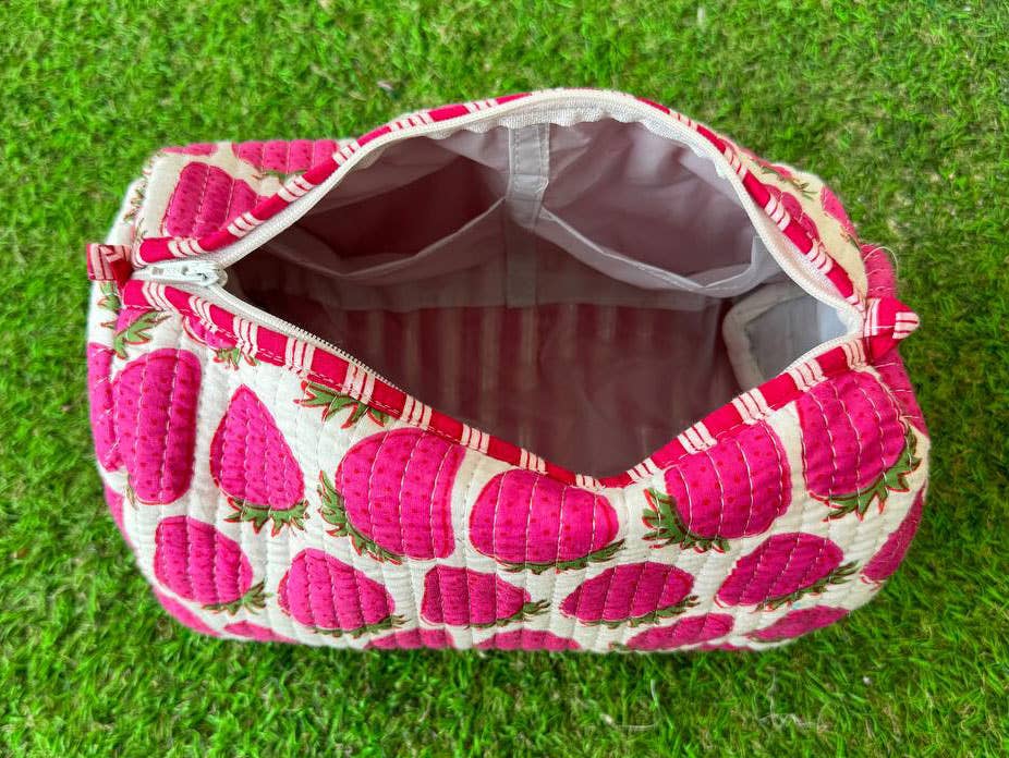 GYPSY STUDIO - Wholesale Makeup/Cosmetic Bag - Strawberry Design Block Print Bag Quilted Cotton Makeup Bags2