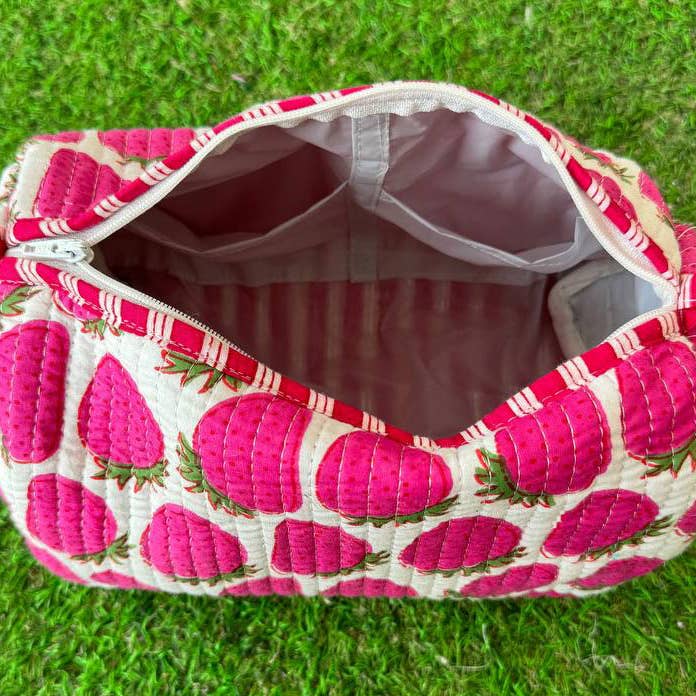 GYPSY STUDIO - Wholesale Makeup/Cosmetic Bag - Strawberry Design Block Print Bag Quilted Cotton Makeup Bags2