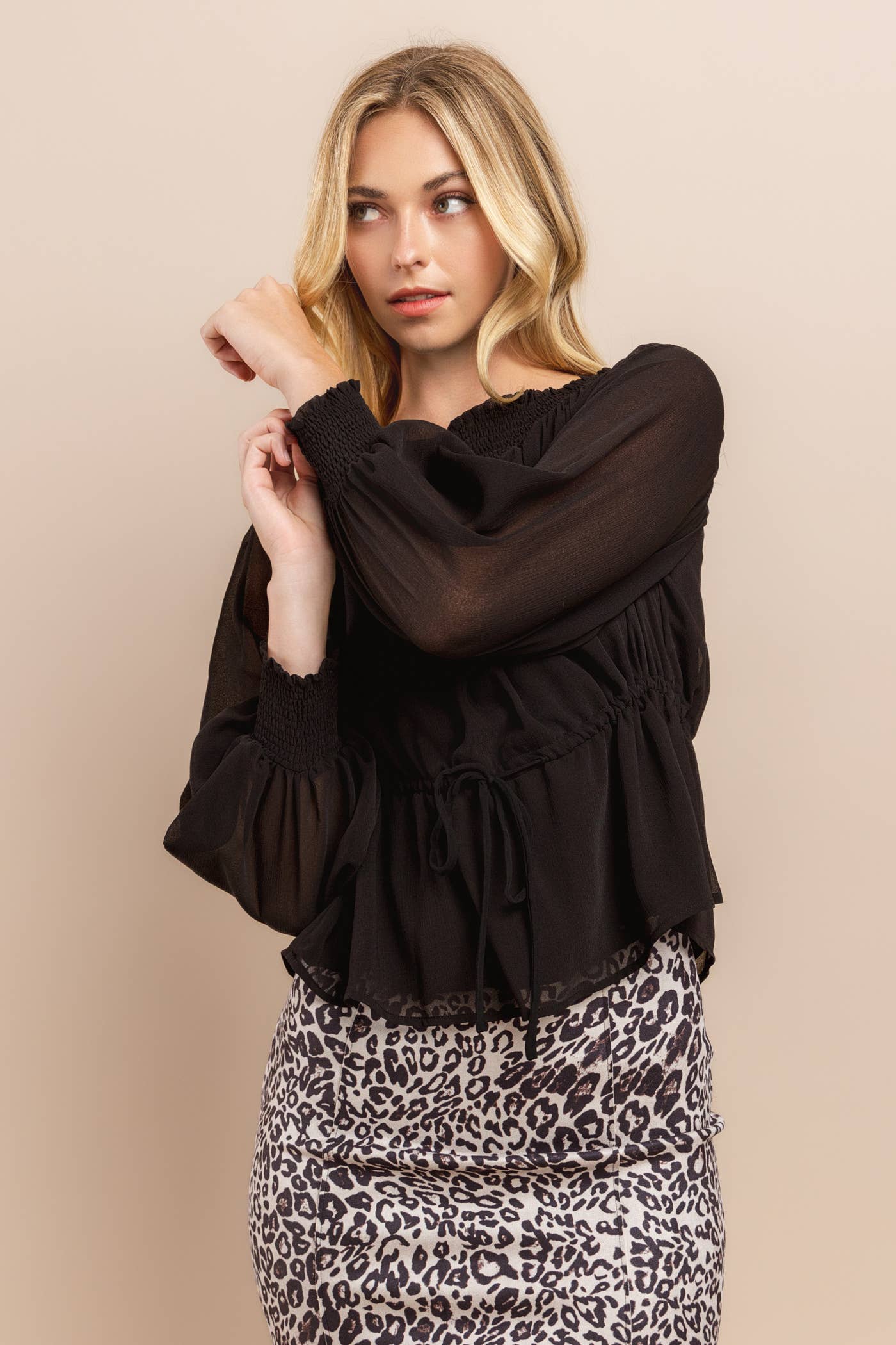 Black Off Shoulder Long Sleeve Top for wholesale on Faire8