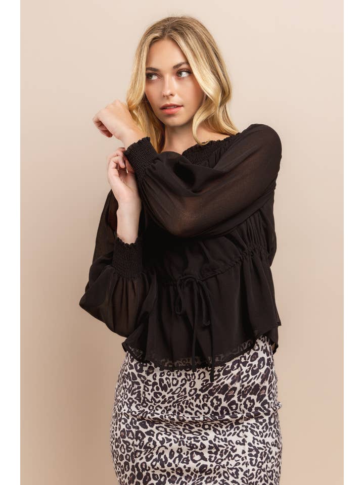 Black Off Shoulder Long Sleeve Top for wholesale on Faire8