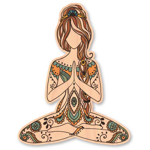 Mini Wood Sticker - Paisley Meditation Girl 2 for wholesale by Morris Magnets