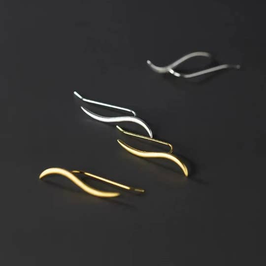 happyzzzsu - Wholesale Ear Jackets/Climbers - 925 Sterling Silver Wave Climber Ear Crawler Earrings1