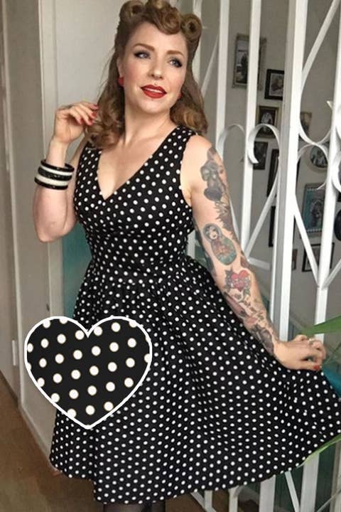 Vintage-Inspired V-neck Swing Dress in Black Polka Dot for wholesale by Dolly & Dotty