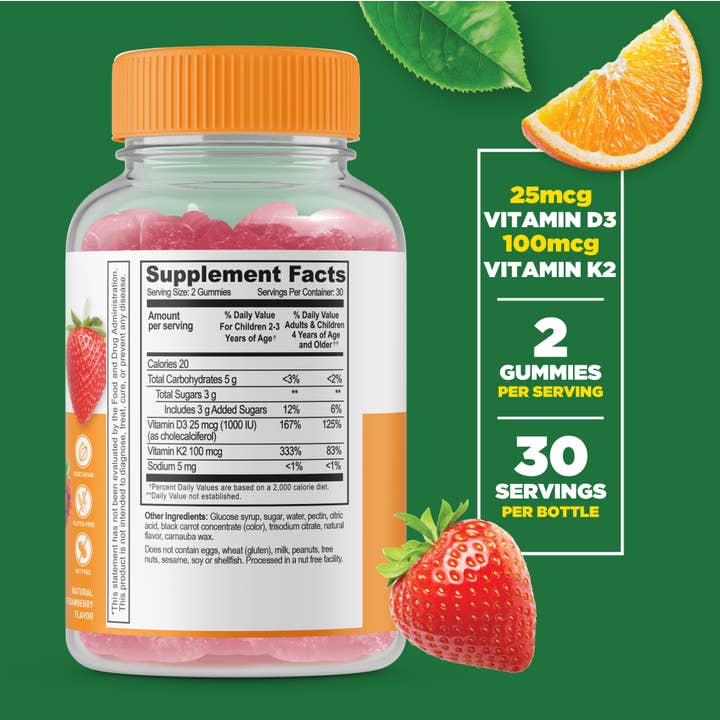 Natural Strawberry Flavor Lifeable Vitamin D3 + K2 Gummies for Kids - Great Tasting! for wholesale on Faire