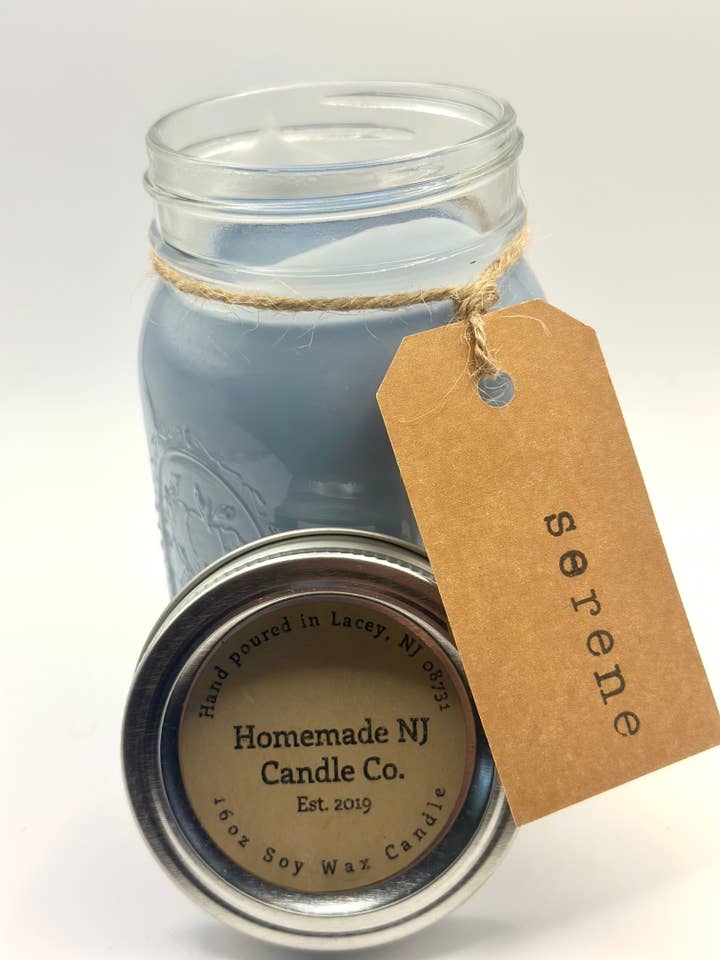 Serene-16oz Mason Jar Candle for wholesale by Homemade NJ Candles