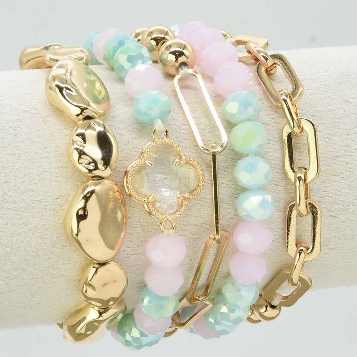 MiMi Wholesale - Wholesale Jewelry Set - Beaded Clover Accent Jewelry Set Bracelet12