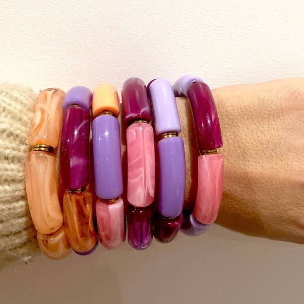 Oranje + paarse elastische armband van hars met een dikte van 1 cm voor wholesale door Misdi By Diane