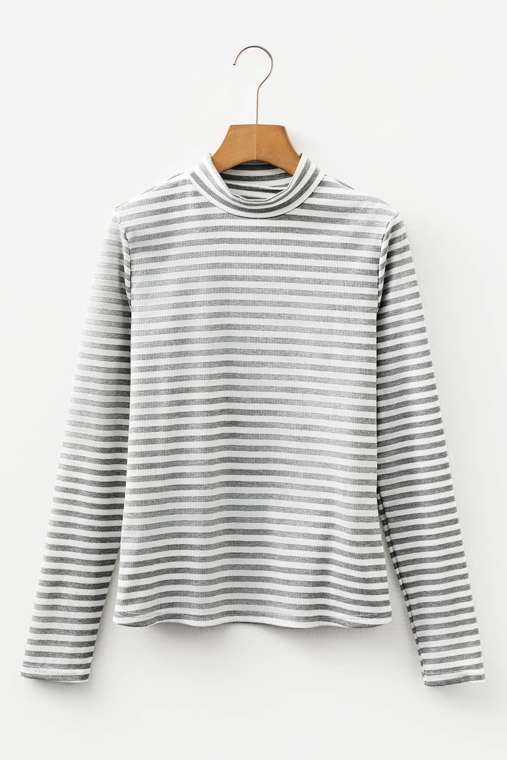 Gray Stripe Ribbed Mock Neck Slim Fit Long Sleeve Top for wholesale on Faire3