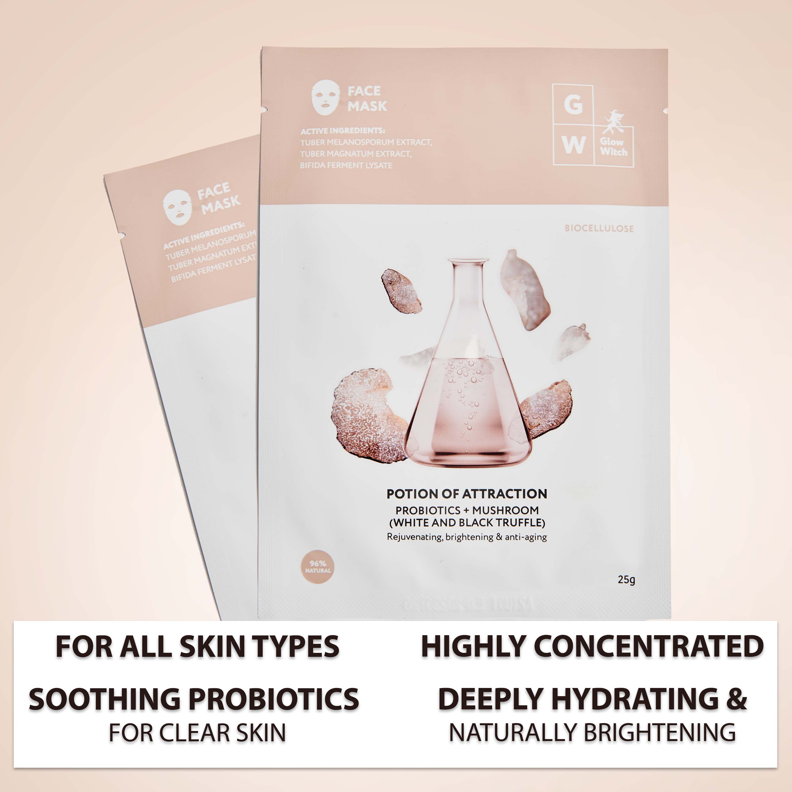 Glow Witch - Vendita all'ingrosso Maschera viso - Maschera viso coreana in bio-cellulosa con probiotici, confezione da 28