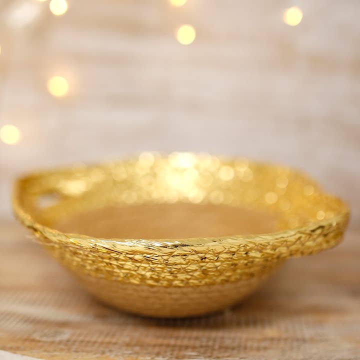 Cesto in corda di carta naturale/oro con manico 20 cm per la vendita all'ingrosso da parte di Ethike.eu