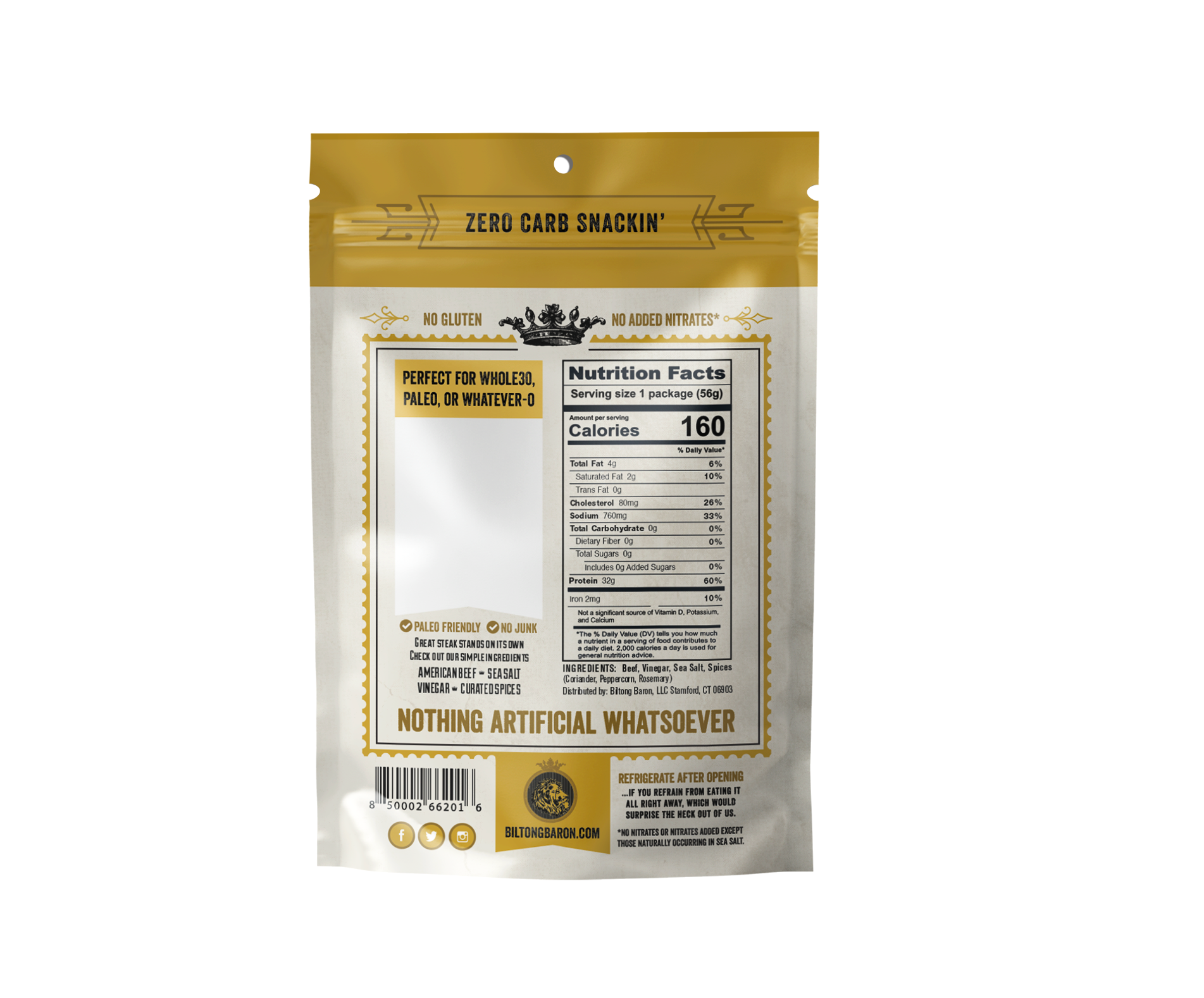 Biltong Baron - Vente Viande séchée - Biltong Baron Signature Recette Sac 2oz6