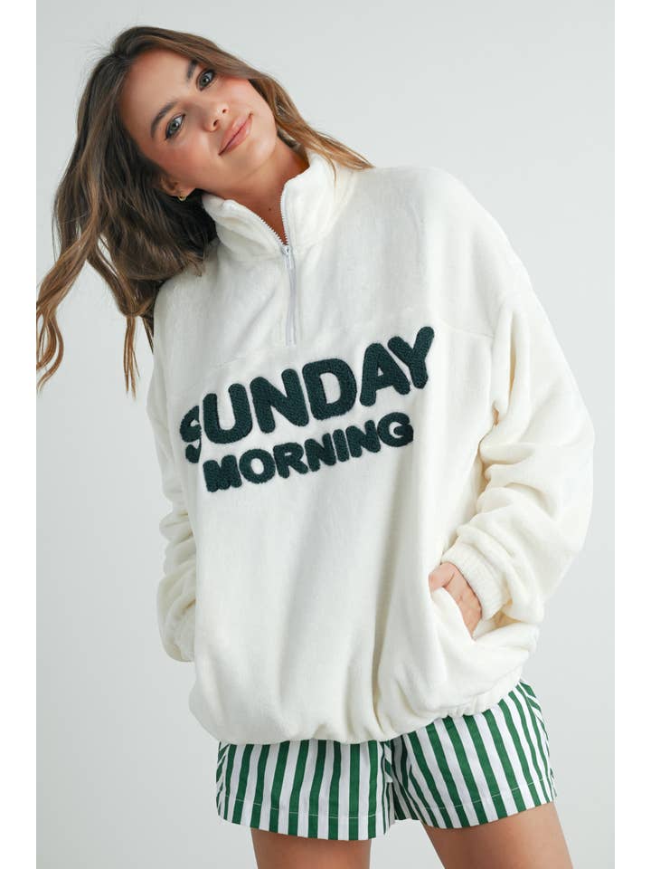 IVORY OLIVE Sunday Morning Half-Zip Pullover Sweatshirt - BMT7579 for wholesale on Faire