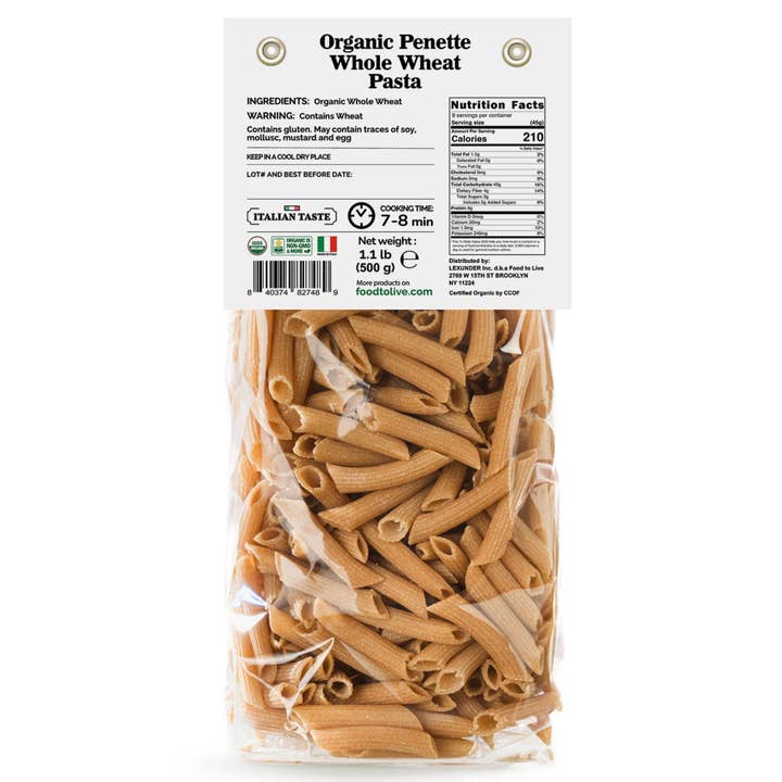 Food To Live - Wholesale Pasta - Organic Pennette Whole Wheat Pasta – Made in Italy2