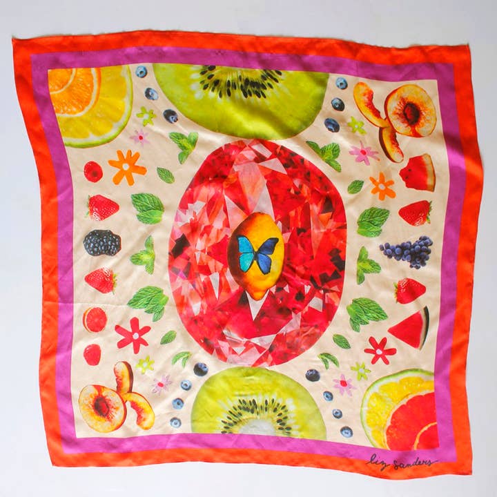 Tooty Fruity Silk Scarf for wholesale by Liz Sanders Studio