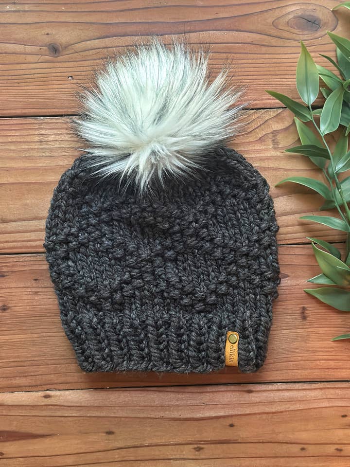 Etta Knit Beanie in Charcoal for wholesale by Ellikin Knits