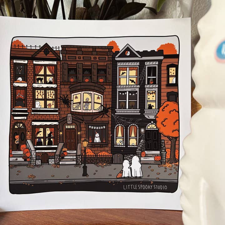 Spooky Street Square Art Print for wholesale by Little Spooky Studio
