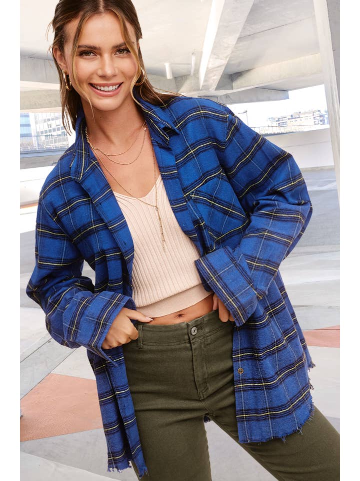 La Miel - Wholesale Buttoned-down shirt – Women's - SRT1329-Loose Fit Button Down Two-Tone Washed Plaid Shirts20