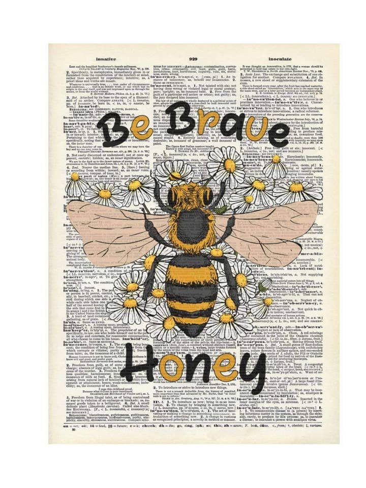 Bee, Spring, inspirational, Vintage Dictionary Print for wholesale by Crazilyhumbledesigns
