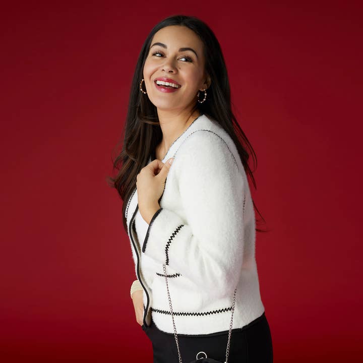 Winter White Clarice Cardigan with Trim Detail for wholesale on Faire