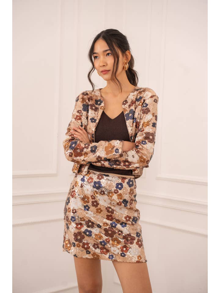 CHOKLATE PARIS - Wholesale Jacket - Women's - Multicolored floral pattern sequin jacket Rosé - CK083785