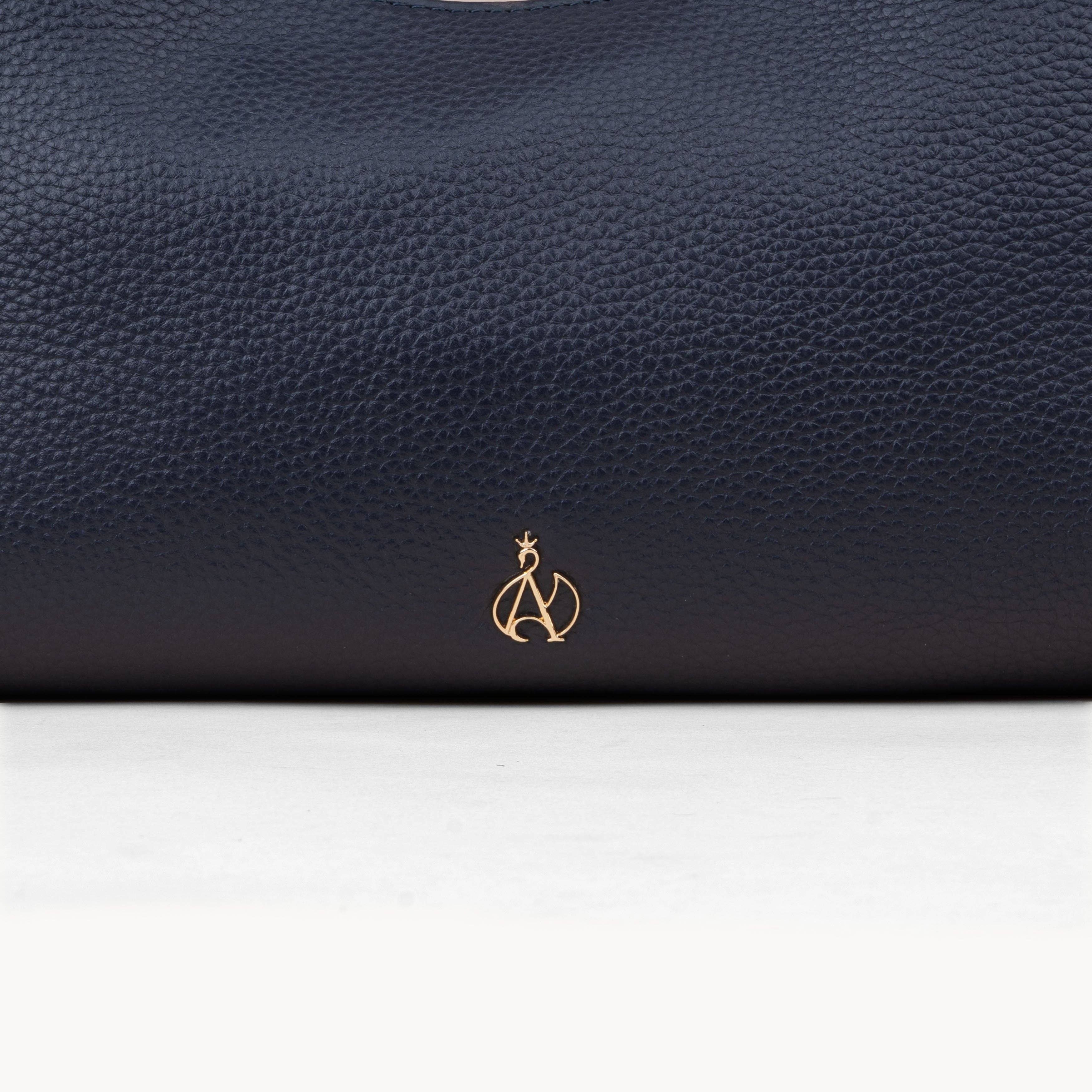 Assots London – wholesale Shoulder bag – women's – 'LARA' Navy Pebble Grain Real Leather Slouchy Shoulder Bag2