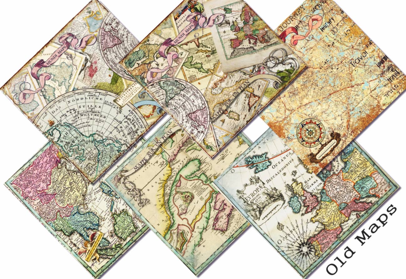 DECORER - Wholesale Scrapbook - old maps - 8'X 8' Scrapbook Paper1