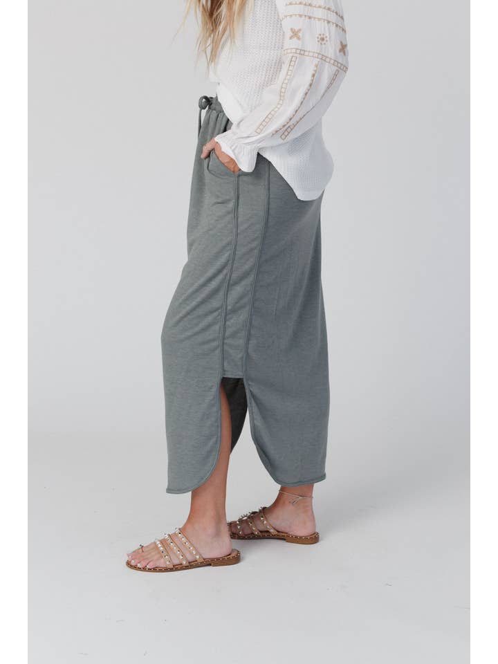 Three Bird Nest - Wholesale Skirt - Women's - So Comfy Drawstring Maxi Skirt - Light Olive