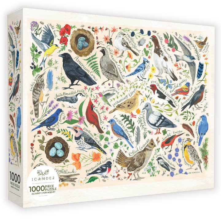 Feathered Friends - 1,000 Piece Birds Jigsaw Puzzle for wholesale by 1canoe2 | One Canoe Two Paper Co.