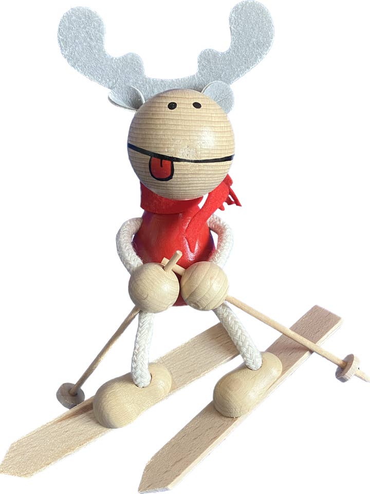 Brinquedo de Madeira para Sentar - Alce em esquis - Feito à mão por atacado de Toywood